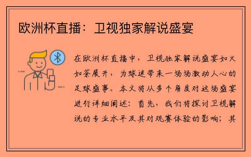欧洲杯直播：卫视独家解说盛宴
