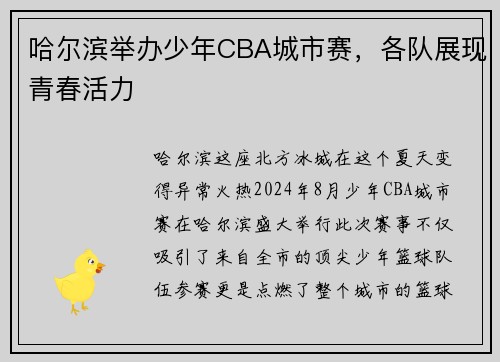 哈尔滨举办少年CBA城市赛，各队展现青春活力